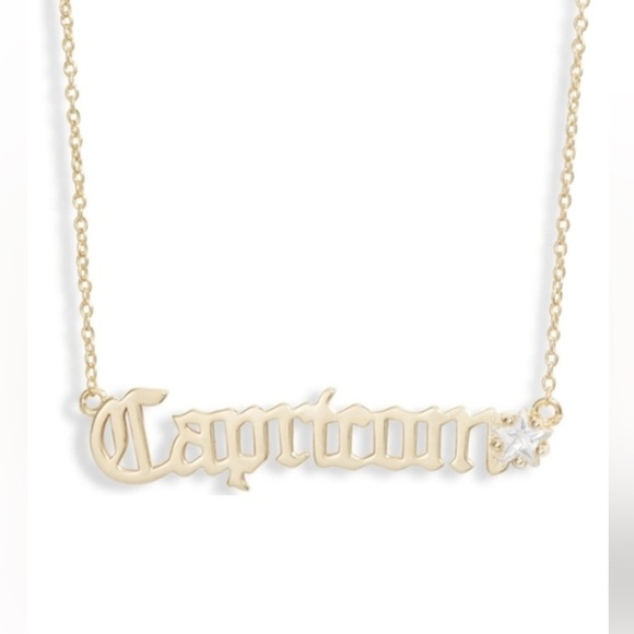 Melinda Maria Zodiac Script Pendant Necklace 18K Gold Plated CZ Stone- Capricorn - Picture 1 of 4